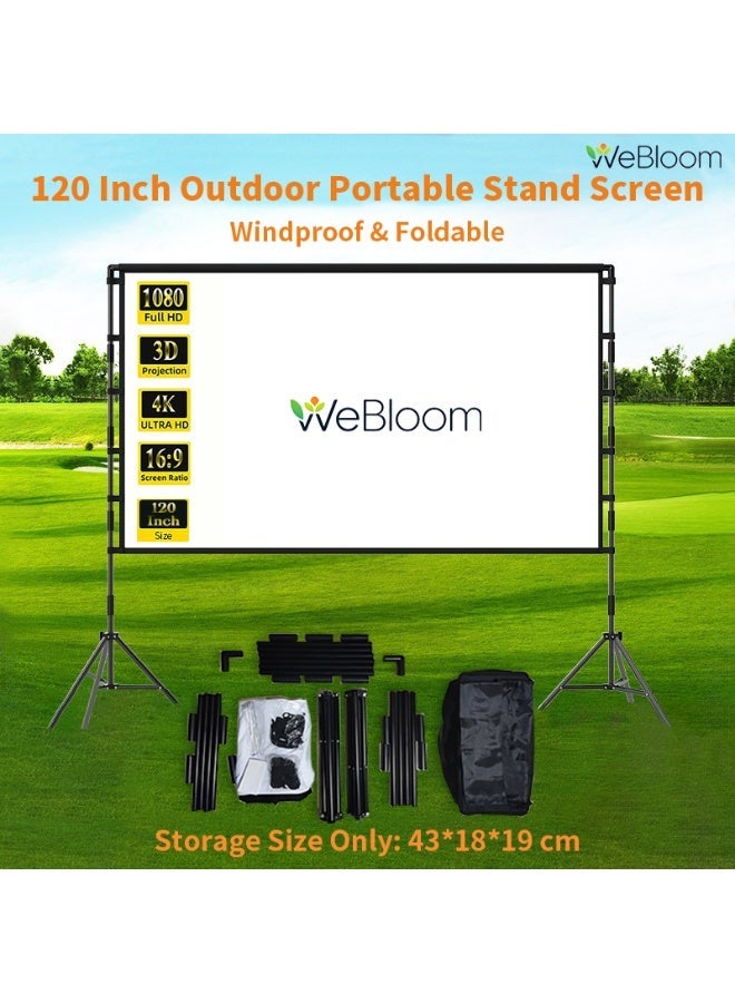 WeBloom 120 Inch 16:9 Super Portable Projection Screen with Dual Tripod Stands 4K/1080P HD Foldable Milk Silk Projector Screen for Indoor Outdoor Home Theater Office Meeting Education - Image 1